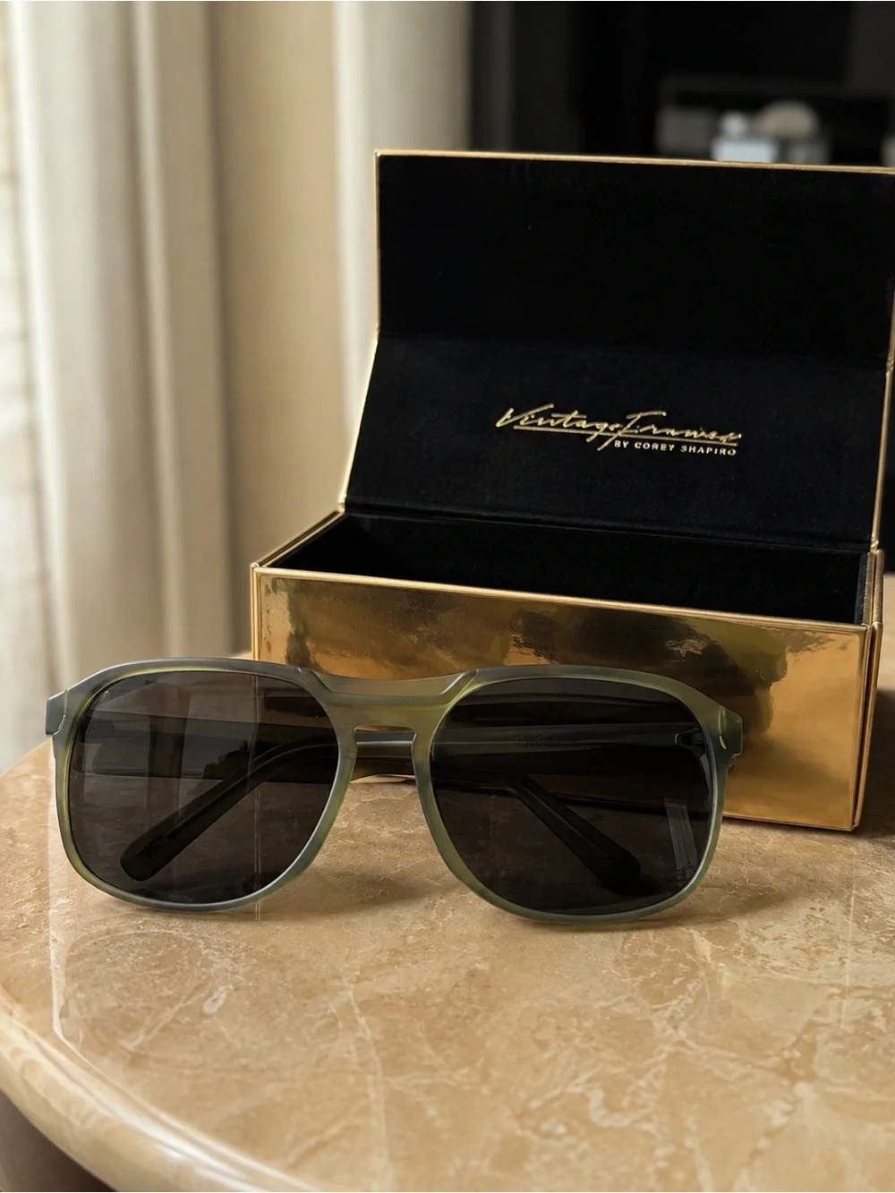 Vintage Frames Co. The Creatchman Corey Shapiro Olive Green Sunglasses + Box